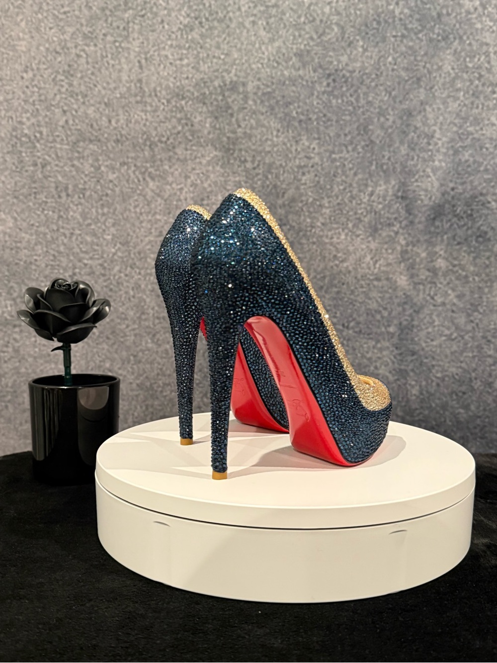 Christian Louboutin Blue and Gold Crystal (Rhinestone) Platform Pumps